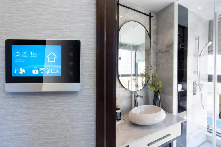 Smart thermostat nearby a bathroom